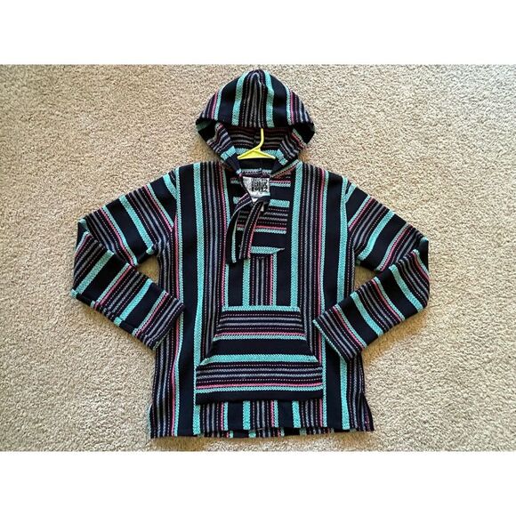 Original Senor Lopez Hoodie Medium Black Stripe‎ Poncho Style - Picture 1 of 5